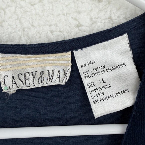 Casey & Max Vest Womens Large Blue Embroidered Floral Button Front Fall Art - Picture 3 of 6